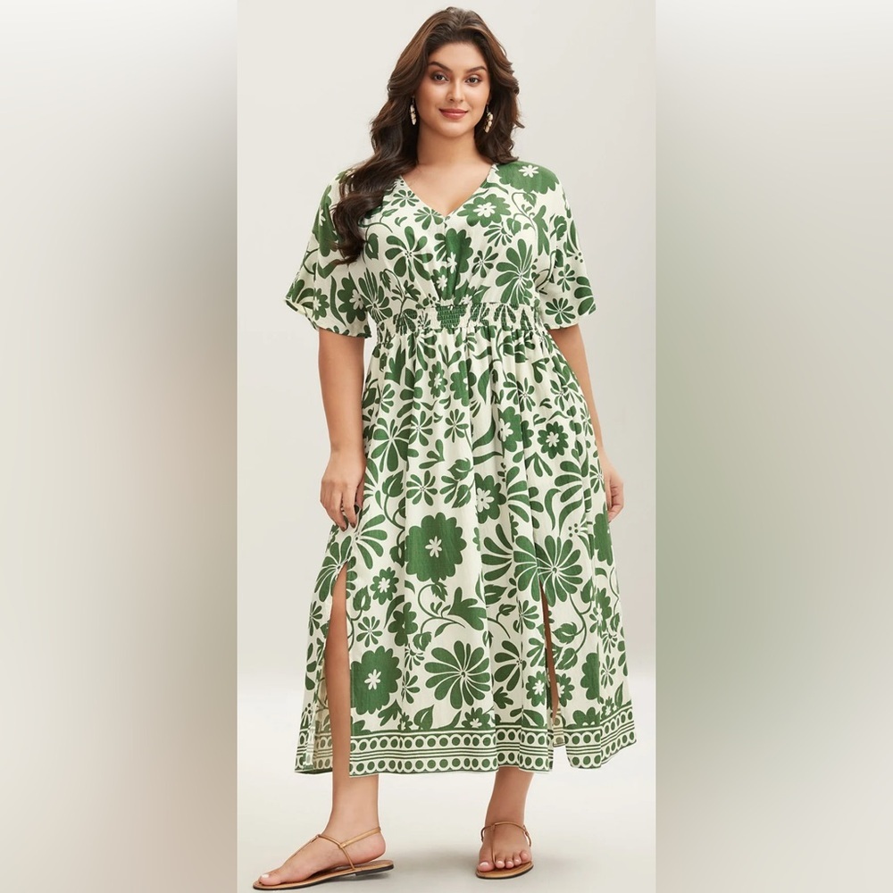 BloomChic Green Floral Midi Dress